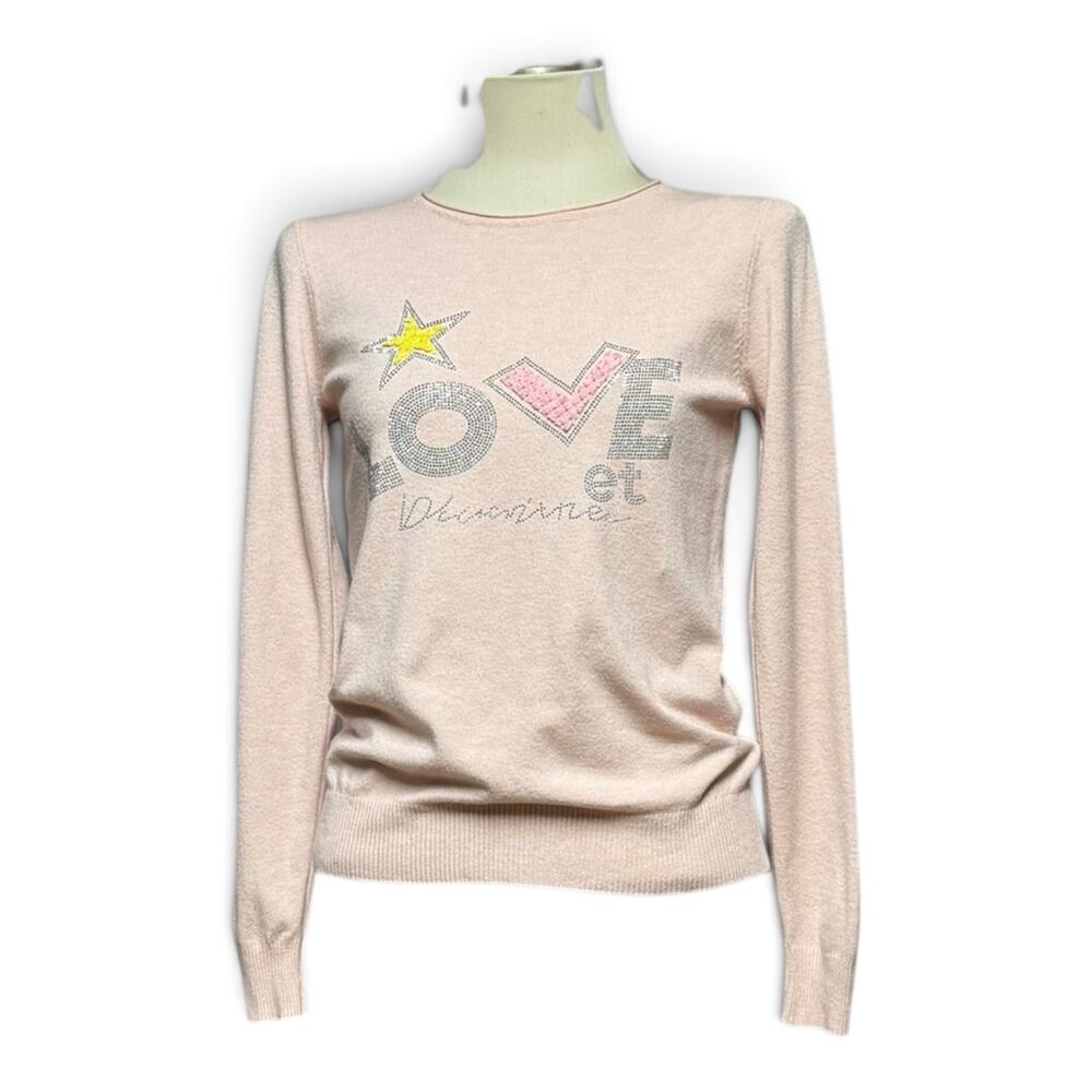 S.Christina 100% Cashmere Sweater Sparkle Star Love Pink Silver Yellow Small/Med